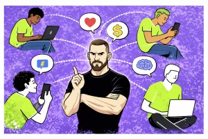 Illustration representing manosphere documentary themes of male identity, influence, and control systems